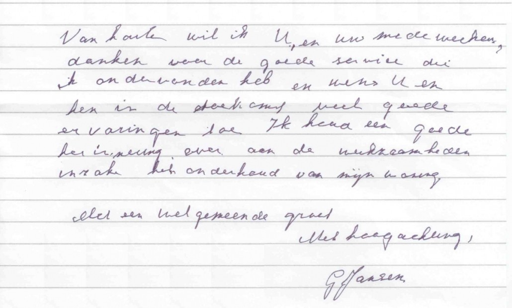Brief mevrouw Jansen